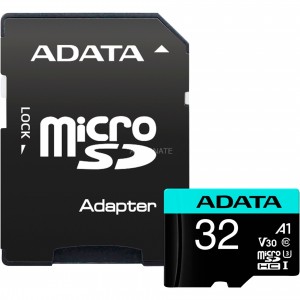 Cartão Mem Micro SD A-Data 32GB + 1 Adpt. Class 10 4K - PN # AUSDH32GUI3V30SA1-RA1