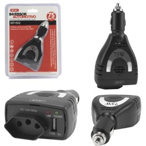 Inversor Automotivo 12V DC em AC 110V 75w e 1 Saida USB 5V KP-552