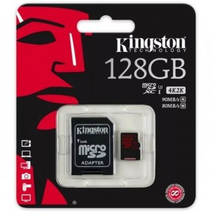 Cartão Mem Micro SD Kingston 128Gb + Adpt. CL 10 Linha SDCA3 - PN # SDCA3/128GB