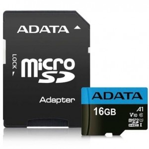 Cartão Mem Micro SD A-Data 16GB + 1 Adpt. Class 10 - PN # AUSDH16GUICL10-RA1