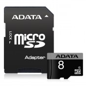 Cartão Mem Micro SD A-Data 8GB + 1 Adpt. Class 4 - PN # AUSDH8GCL4-RA1