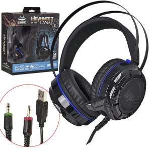 Headphone Gamer Com Microfone Sound Bass Vibration Azul Knup KP-417