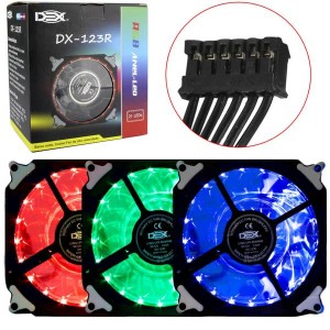 Kit 3 Cooler Led 120Mm Rgb Com 1 Fita Led E Controle DX-123R DEX