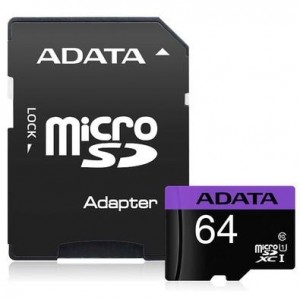 Cartão Mem Micro SD A-Data 64GB + 1 Adpt. Class 10 - PN # AUSDX64GUICL10-RA1