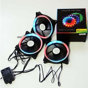 Cooler FAN Newdrive p/Gab. KIT c/3 x 12cm RGB c/controle BOX - PN # FAN3X12CMRGBCX