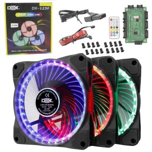 Kit 3 Cooler Led 120Mm Rgb Com 1 Fita Led E Controle DX-123F DEX